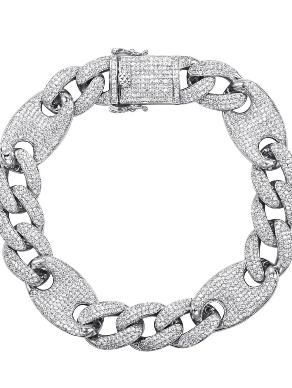 Rhodium Plated 925 Sterling Silver Encrusted Figaro Mariner Bracelet 14.5mm 9